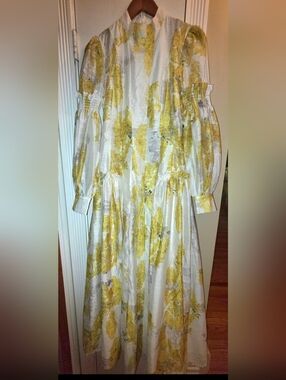 L'ATISTE White Maxi Dress with Yellow Floral Print